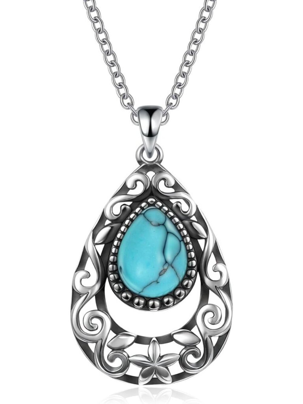 Turquoise Statement Necklace for Women, Solid Sterling Silver Western Style